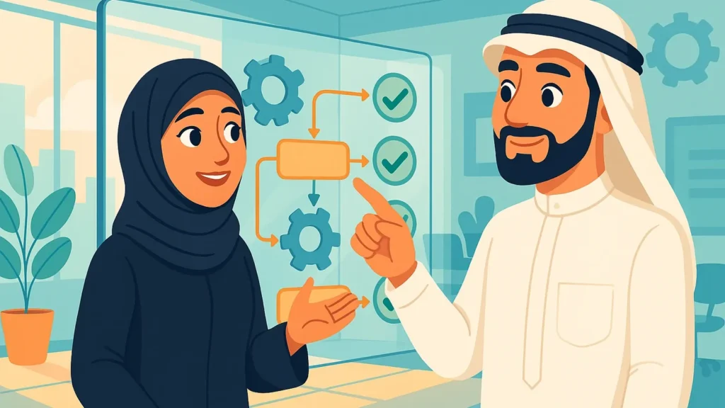 بناء الجودة: لوحة عمل وفريق يراجع المتطلبات