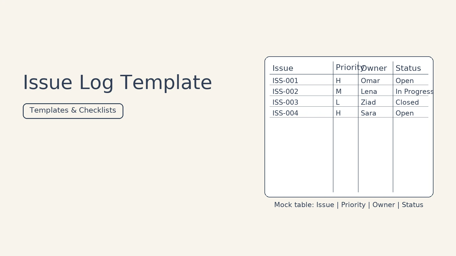 Issue Log Template — Templates & Checklists