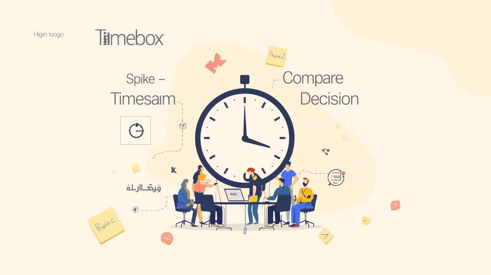 توضيح لفريق أجايل عربي يستخدم Timebox لتجربة Spike مع مخرجات PoC وقرار